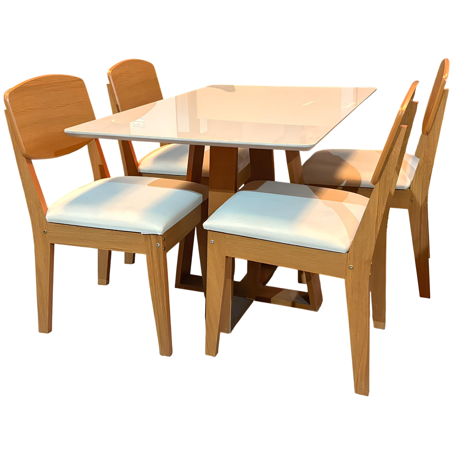 Mesa Pedro 120 Mel/Off White com 4 Cadeiras Havana Veludo Creme – ART ASSENTOS + RUFATO - Imagem 4