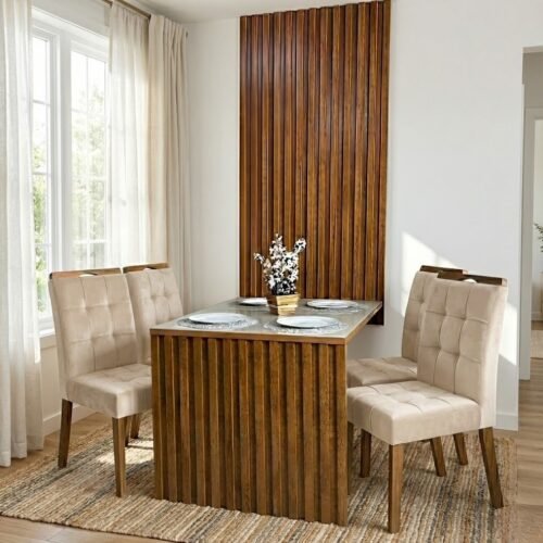 Mesa Cancun 120 Cinamomo/Off White com 4 Cadeiras Sophia Veludo Bege – CEL MÓVEIS + WM DECOR
