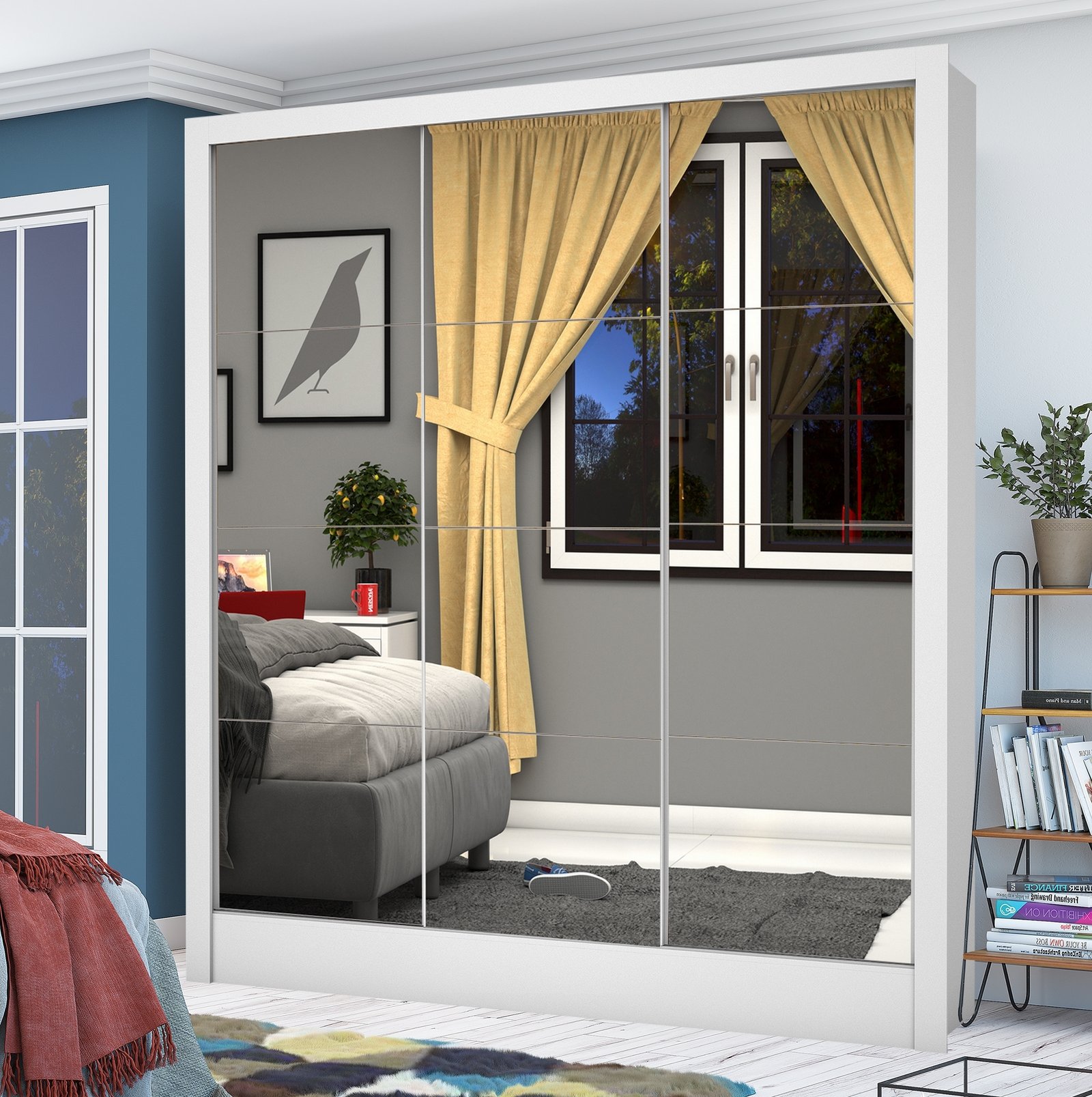 Guarda-Roupa 3 Portas Dubai/Santiago Premium (3 portas espelhadas) 1,79 m Branco - CARIOCA MÓVEIS