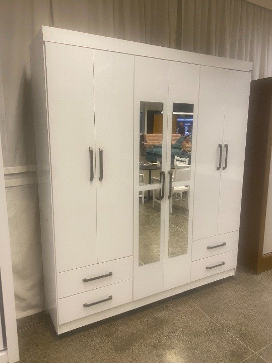 Guarda-Roupa 6 Portas Hércules(Com espelho)1,77 m Branco – CARIOCA MÓVEIS - Imagem 2
