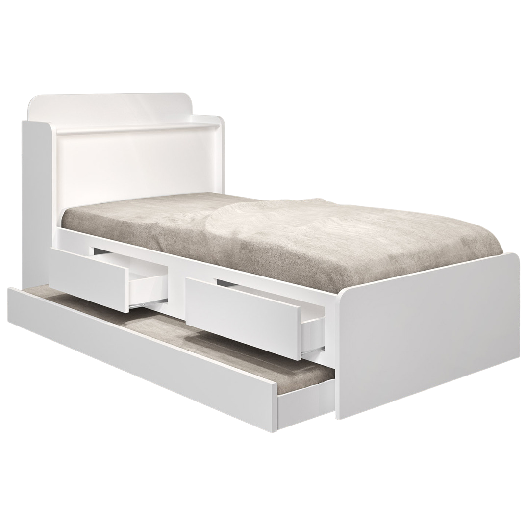 Cama Solteiro Baú Tamires + Auxiliar Mili Branco – MADEC MÓVEIS - Imagem 2