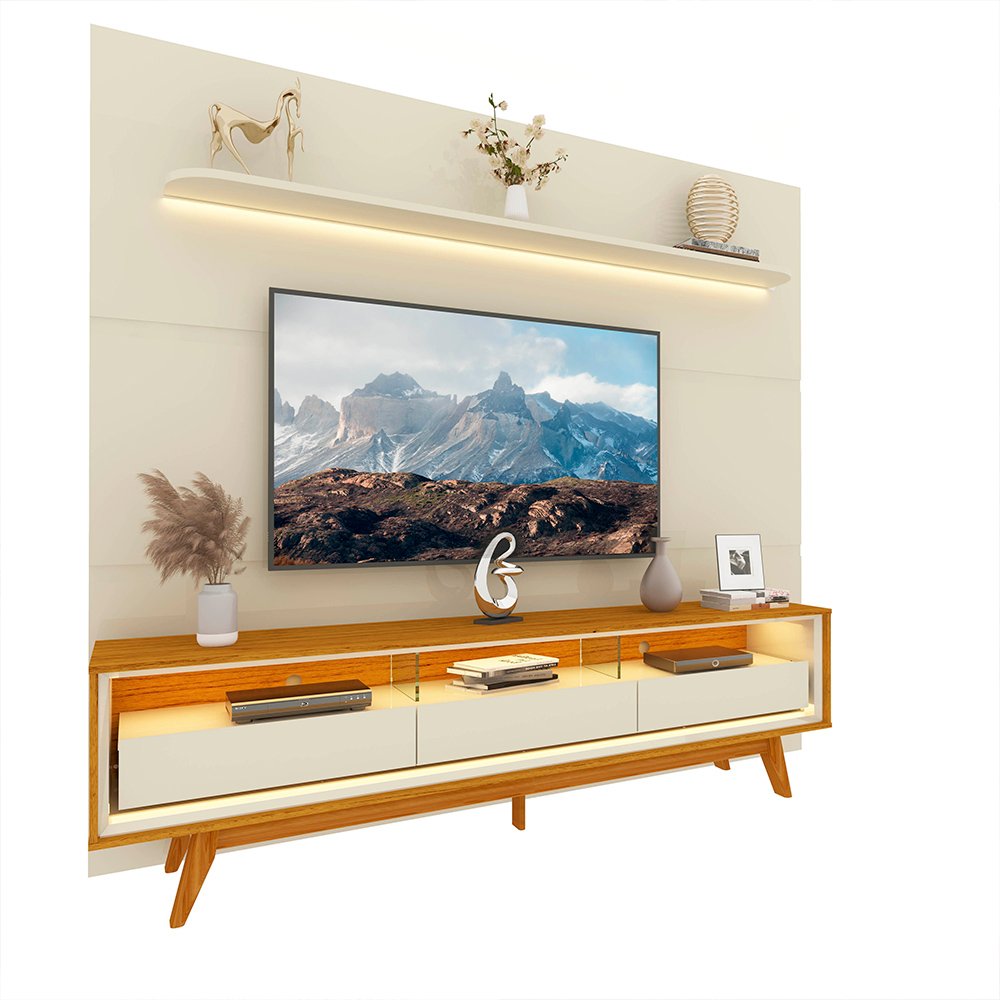 Painel até 85″ Royal 220 Off White + Rack Requinte 212 Naturale/Off White – GELIUS - Imagem 3