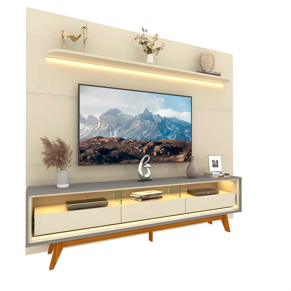 Painel até 85″ Royal 220 Off White + Rack Requinte 212 Cinza/Off White – GELIUS - Imagem 3