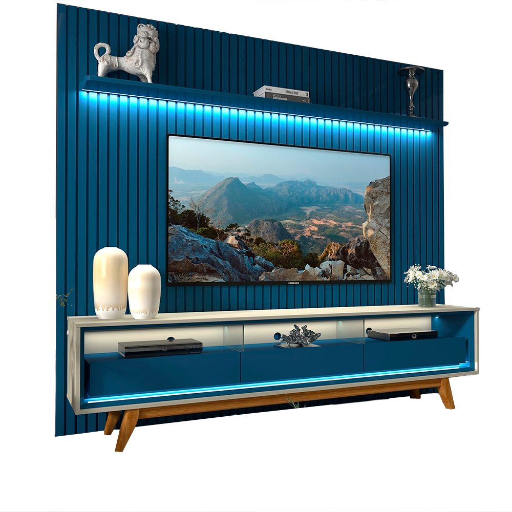 Painel até 85″ Nobre 230 Azul + Rack Requinte 212 Off White/Azul – GELIUS - Imagem 2
