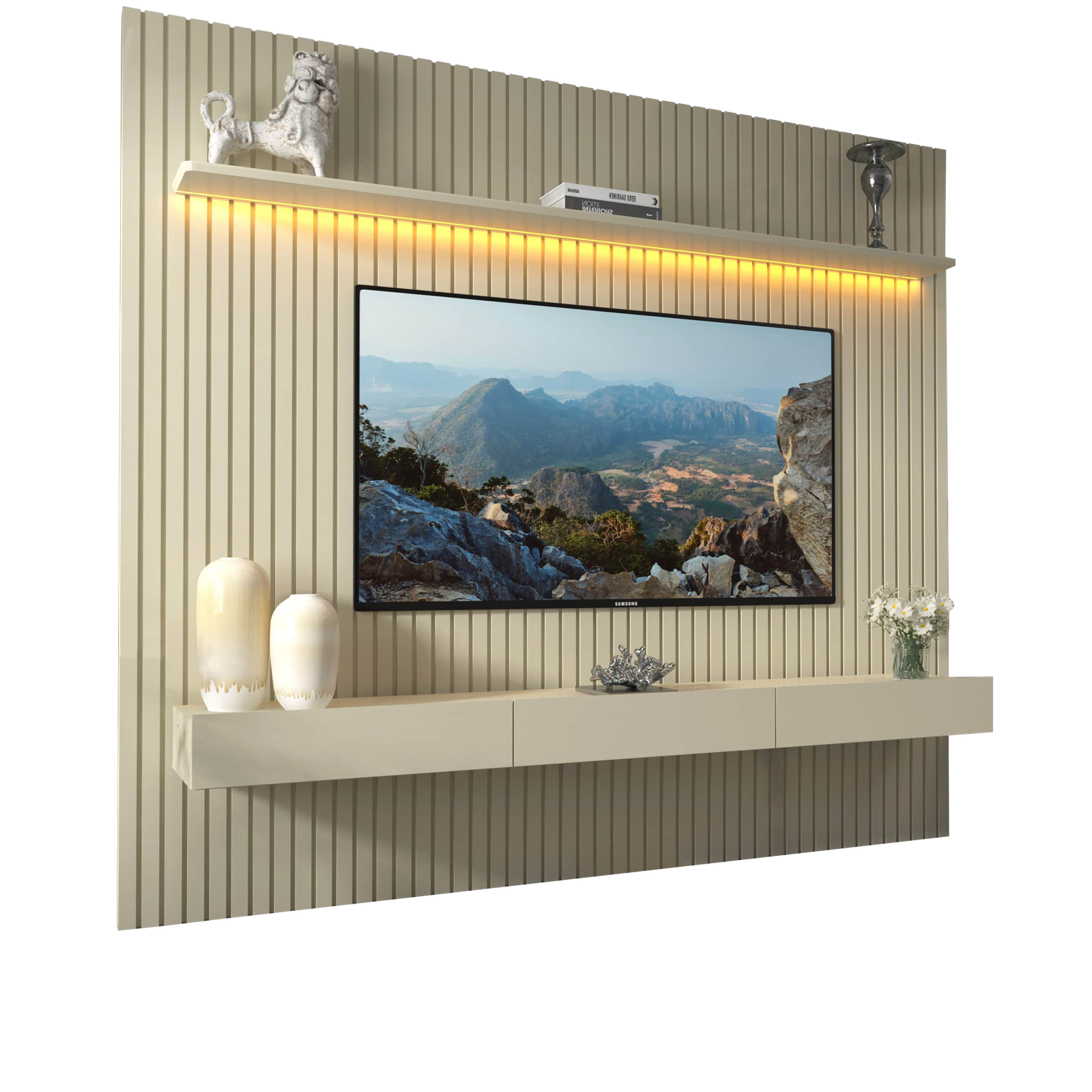 Home até 85″ Nobre Ripado 230(Com Nicho) Off White – GELIUS - Imagem 5