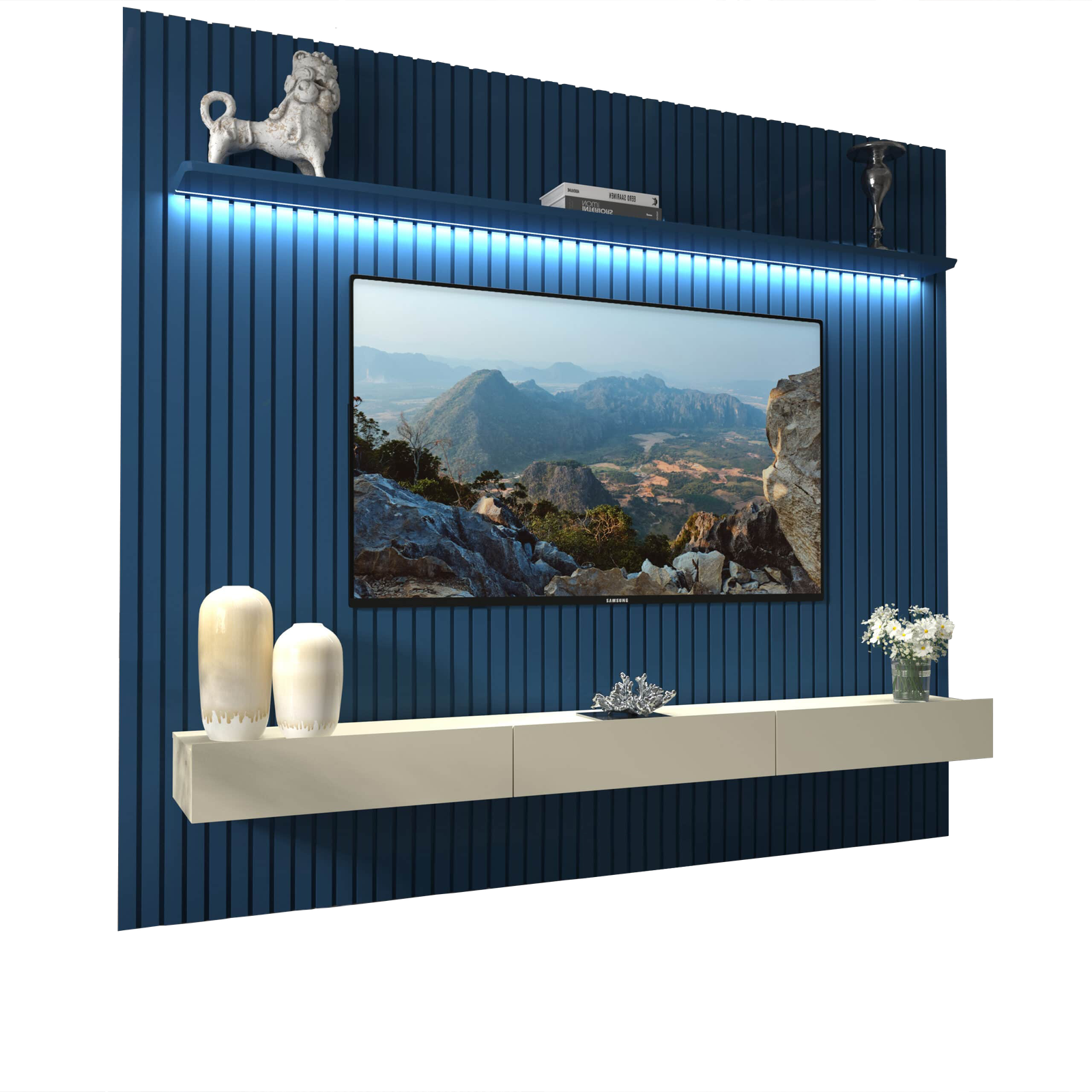 Home até 85″ Nobre Ripado 230(Com Nicho) Azul/Off White – GELIUS - Imagem 5