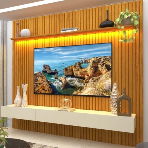 Home até 85″ Nobre Ripado 230(Com Nicho) Naturale/Off White – GELIUS