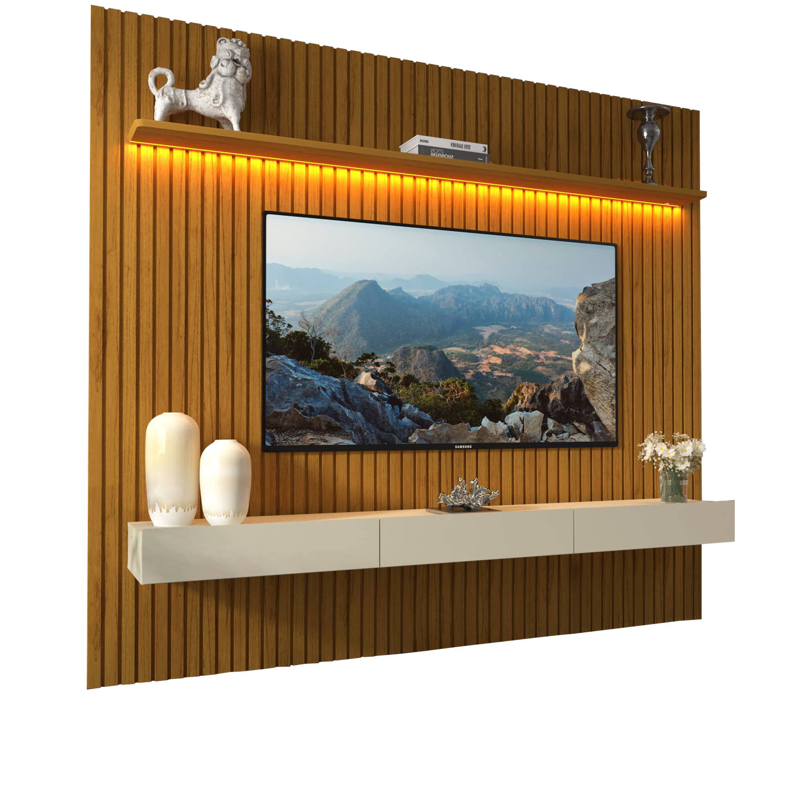 Home até 85″ Nobre Ripado 230(Com Nicho) Naturale/Off White – GELIUS - Imagem 5