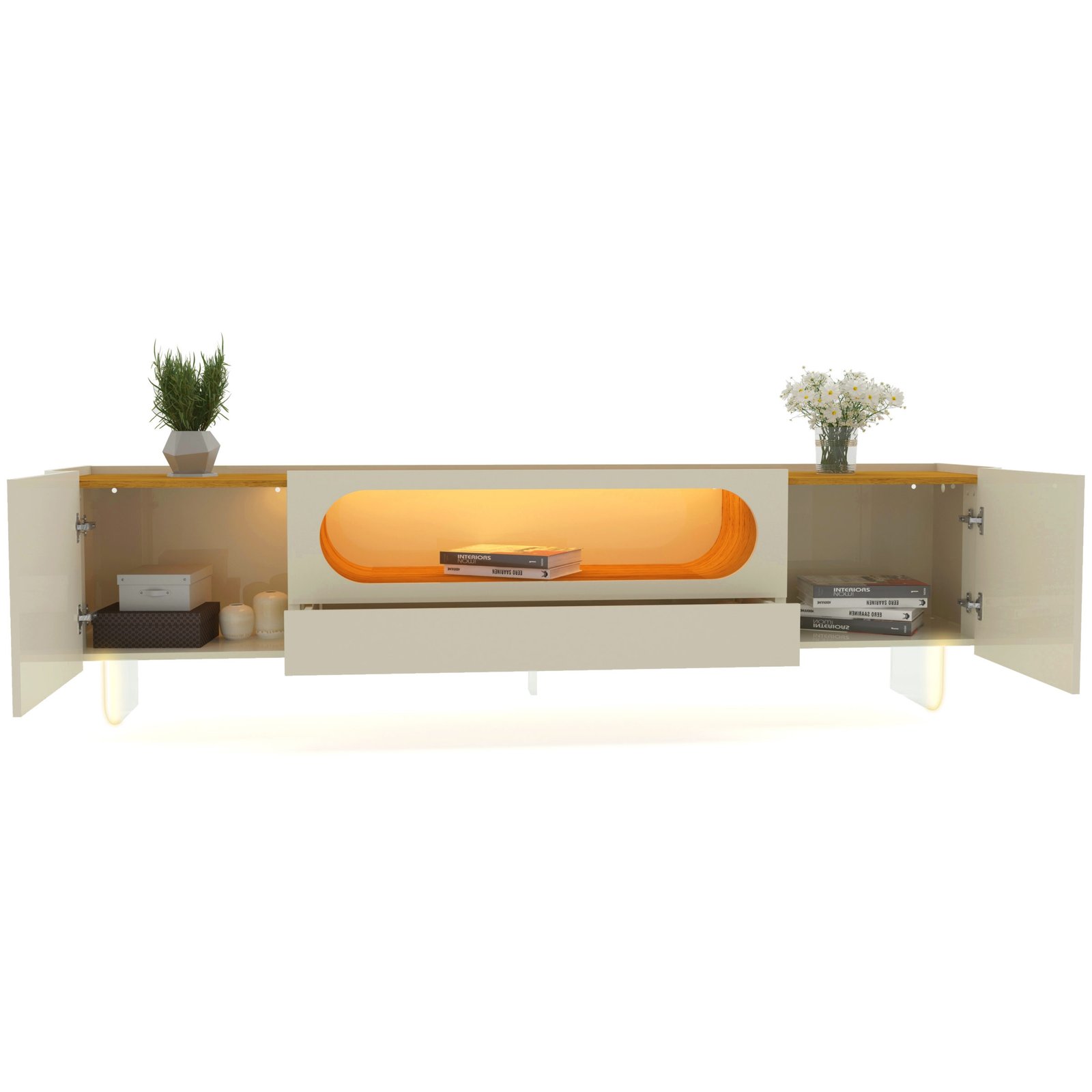 Painel até 85″ Nobre 230 Off White + Rack Nobre 210 (Pés de Vidro) Off White/Naturale – GELIUS - Imagem 4