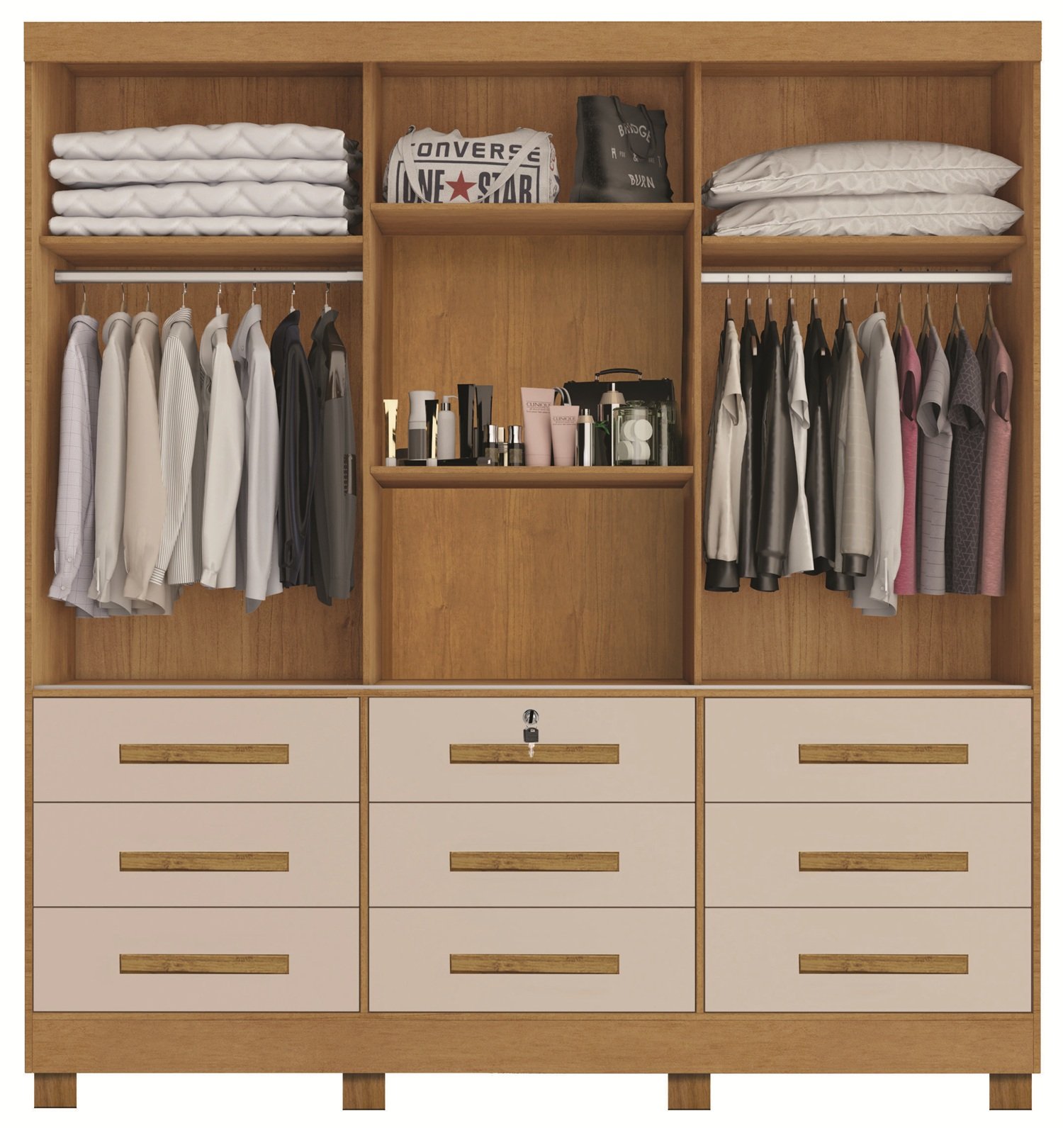 Guarda-Roupa 3 Portas(Com Pés)Athenas 1,80 m Nature/Off White – BIANCHI - Imagem 2
