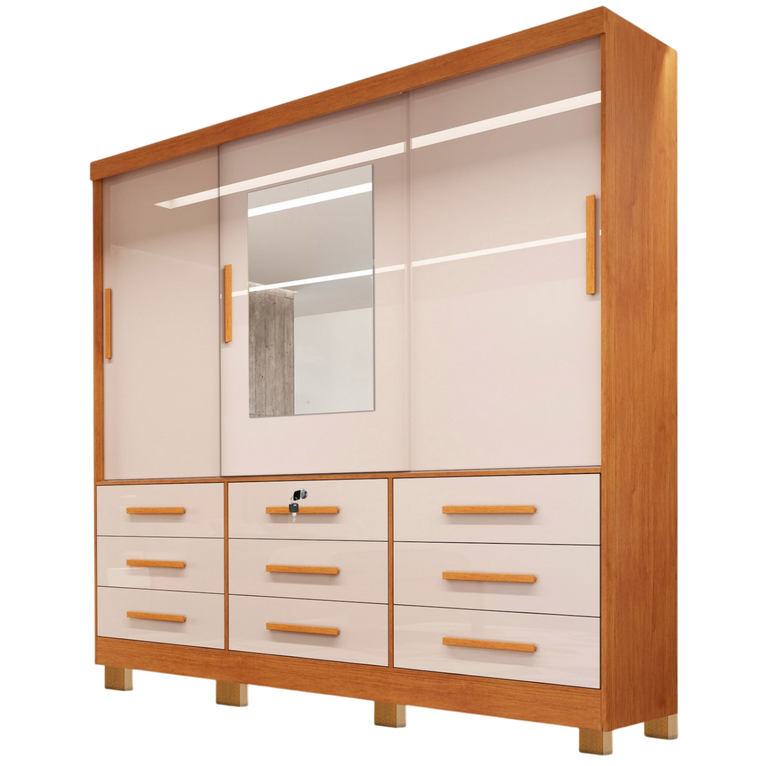 Guarda-Roupa 3 Portas(Com Pés)Athenas 1,80 m Nature/Off White – BIANCHI - Imagem 3