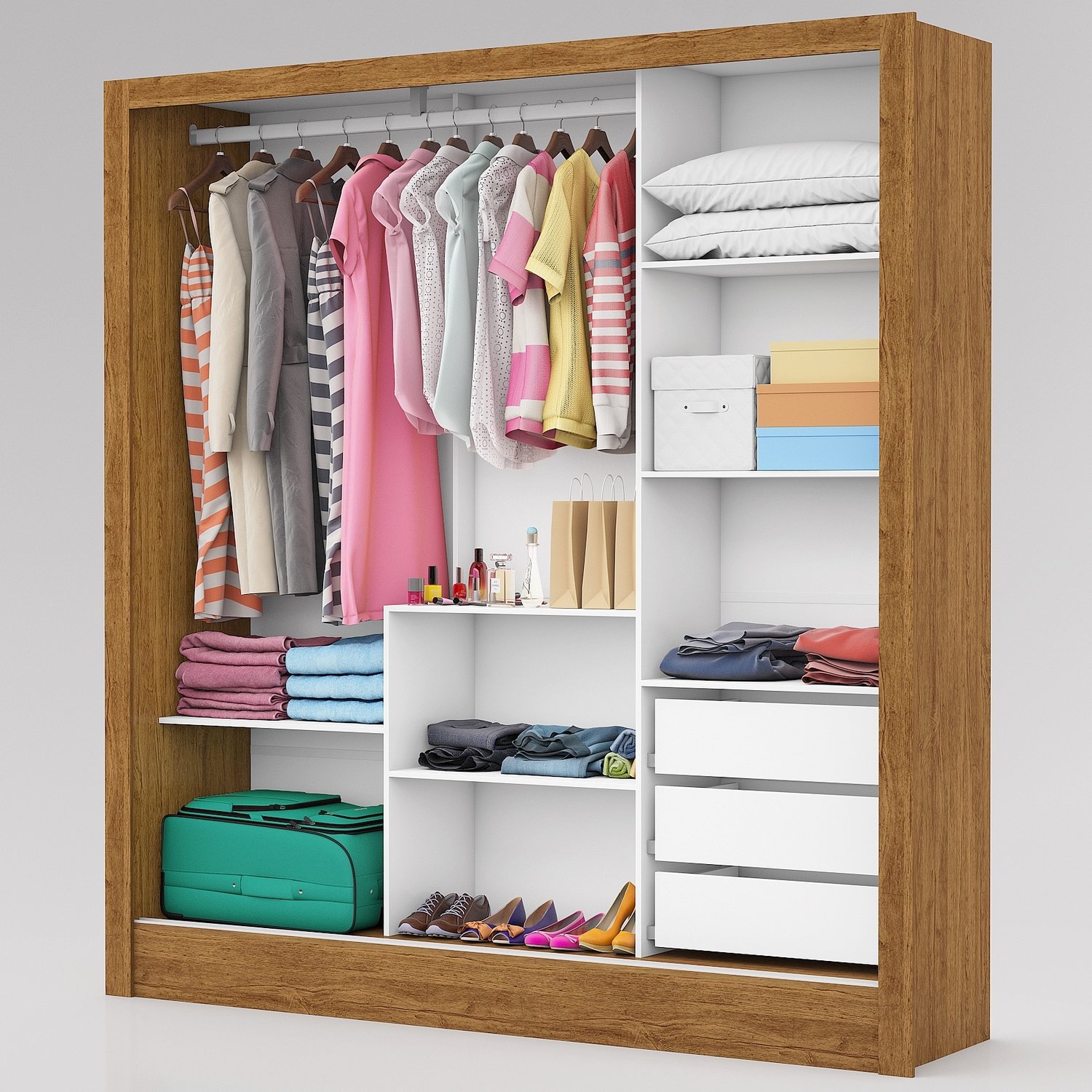 Guarda-Roupa 3 Portas Dubai/Santiago Premium (3 portas espelhadas) 1,79 m Cinamomo/Branco - CARIOCA MÓVEIS - Imagem 2