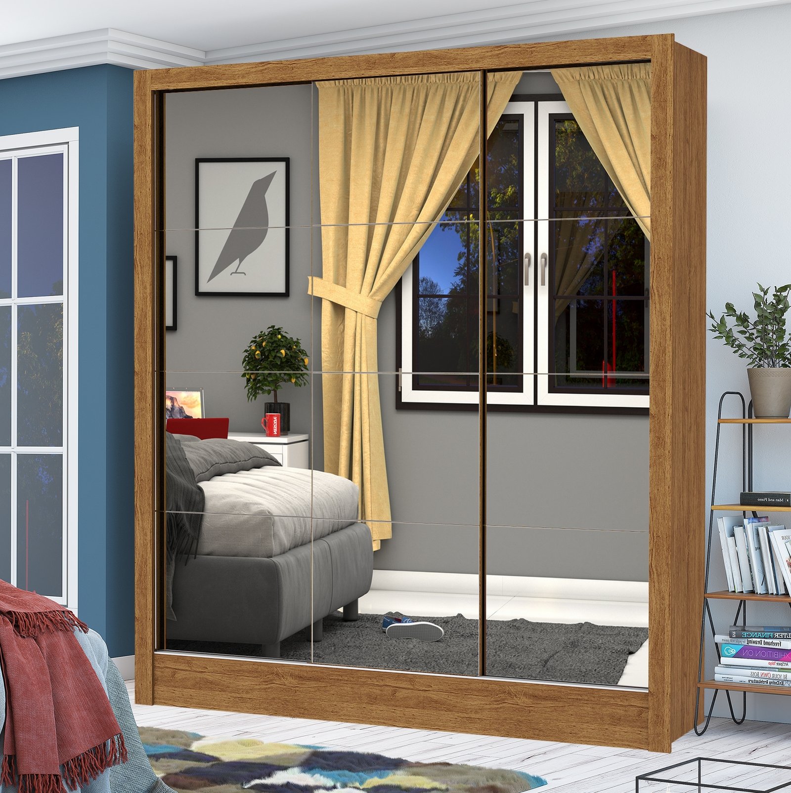 Guarda-Roupa 3 Portas Dubai/Santiago Premium (3 portas espelhadas) 1,79 m Cinamomo/Branco - CARIOCA MÓVEIS