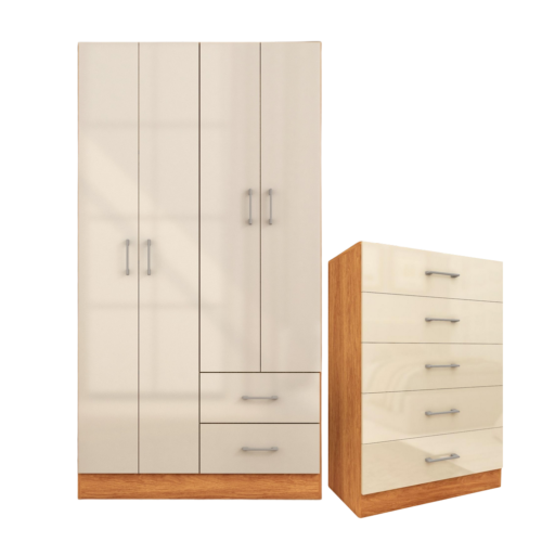 Alternative view of Guarda-Roupa 4 Portas Panamá 4002 + Cômoda 5 Gavetas Aruba Cinamomo/Off White – FELLICCI