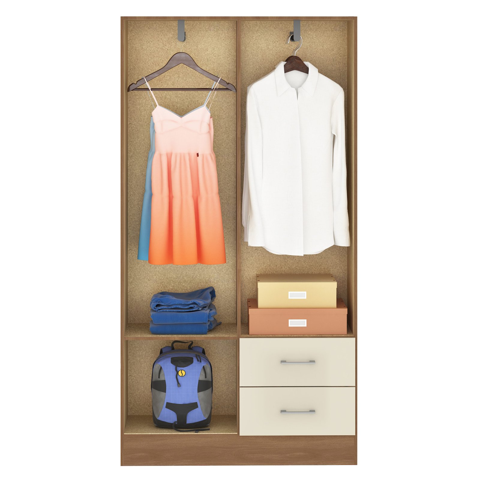 Guarda-Roupa 4 Portas Panamá 4002 + Cômoda 5 Gavetas Aruba Cinamomo/Off White – FELLICCI - Imagem 3