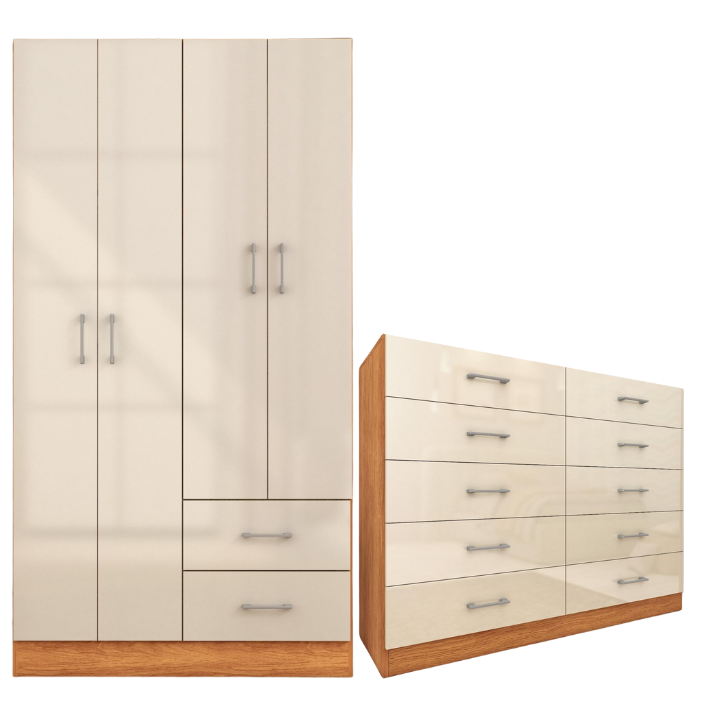 Guarda-Roupa 4 Portas Panamá 4002 + Cômoda 10 Gavetas Caribe Cinamomo/Off White – FELLICCI - Imagem 2