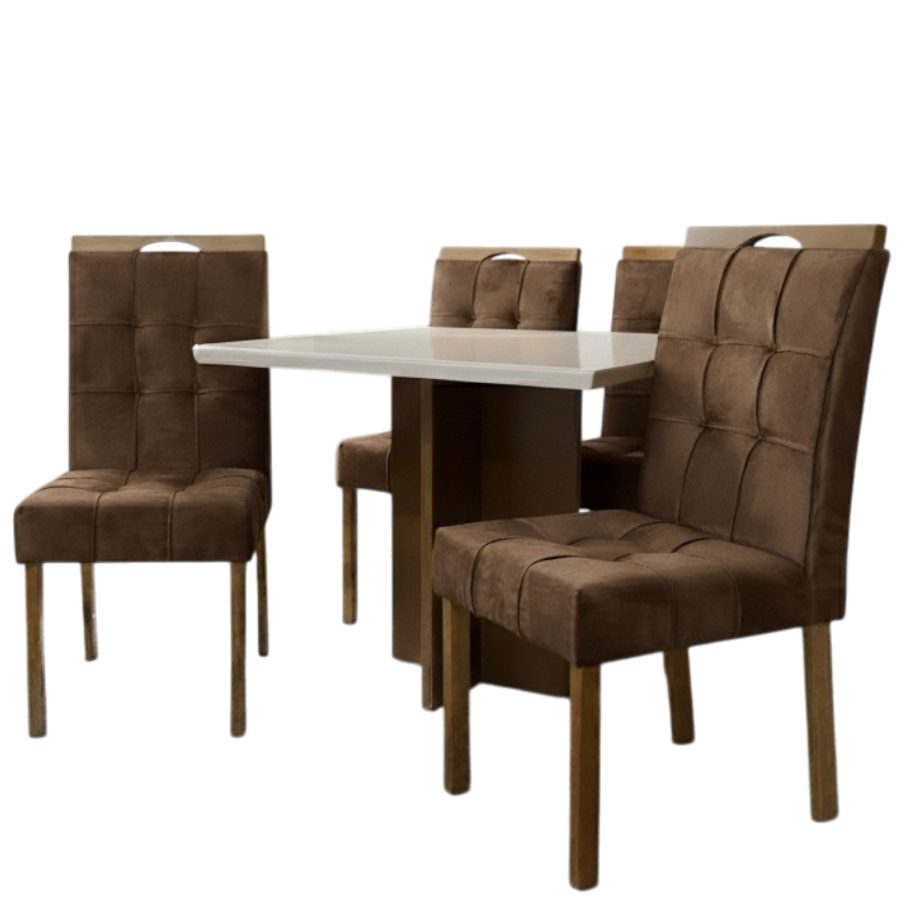 Mesa Salinas 120 Cinamomo/Off White com 4 Cadeiras Sophia Veludo Marrom – CEL MÓVEIS + WM DECOR - Imagem 4