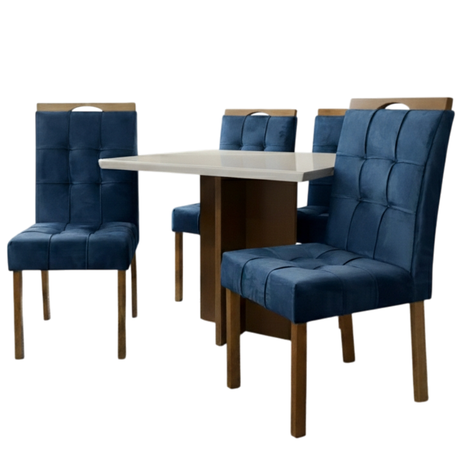 Mesa Salinas 120 Cinamomo/Off White com 4 Cadeiras Sophia Veludo Azul – CEL MÓVEIS + WM DECOR - Imagem 4