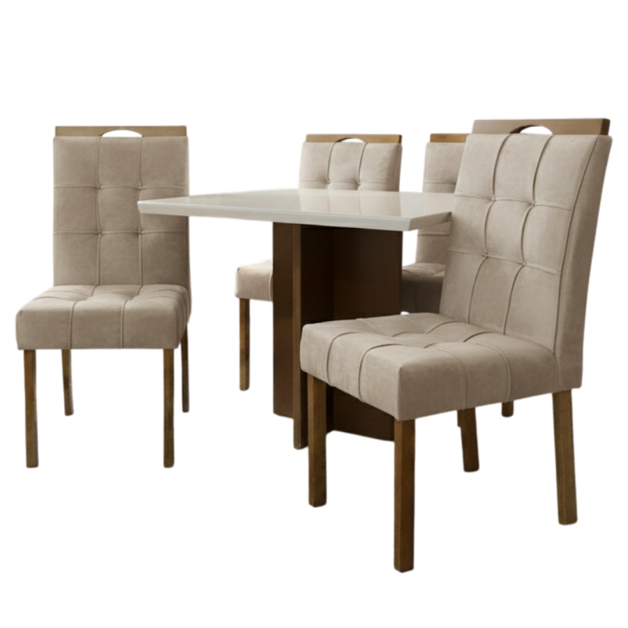 Mesa Salinas 120 Cinamomo/Off White com 4 Cadeiras Sophia Veludo Bege – CEL MÓVEIS + WM DECOR - Imagem 4