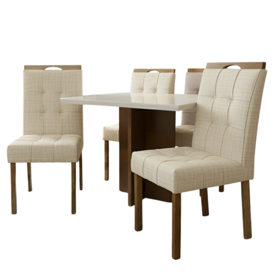 Mesa Salinas 90 (Tampo Dakota c/ vidro) Cinamomo/Off White com 4 Cadeiras Sophia Linho Bege 200 – CEL MÓVEIS + WM DECOR - Imagem 4