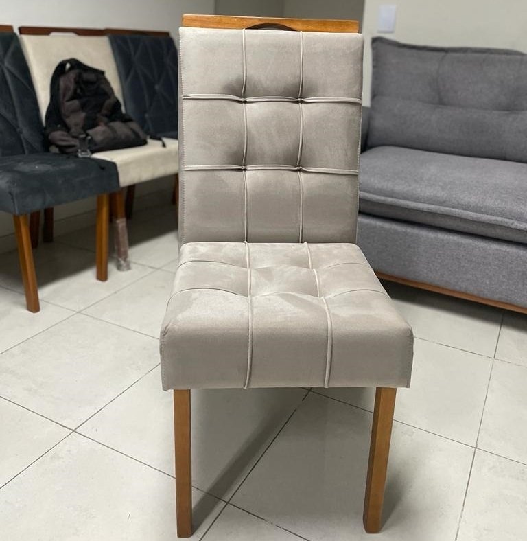 Mesa Recife 120 Cinamomo Laminado com 4 Cadeiras Sophia Veludo Bege – CEL MÓVEIS + WM DECOR - Imagem 2
