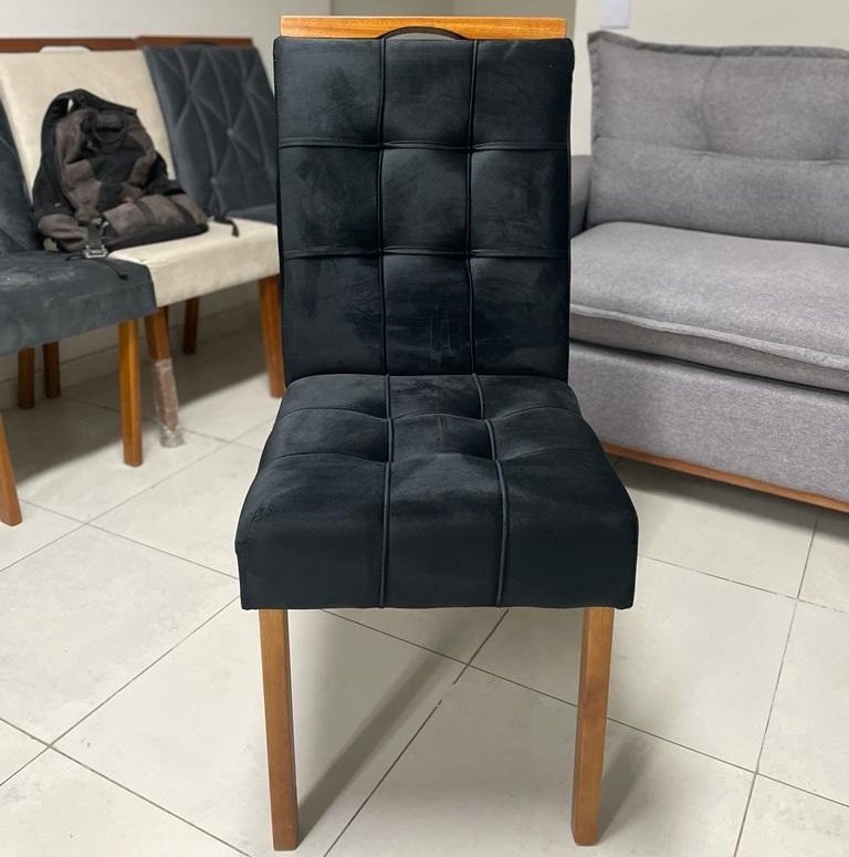 Mesa Recife 120 Cinamomo Laminado com 4 Cadeiras Sophia Veludo Preto – CEL MÓVEIS + WM DECOR - Imagem 2