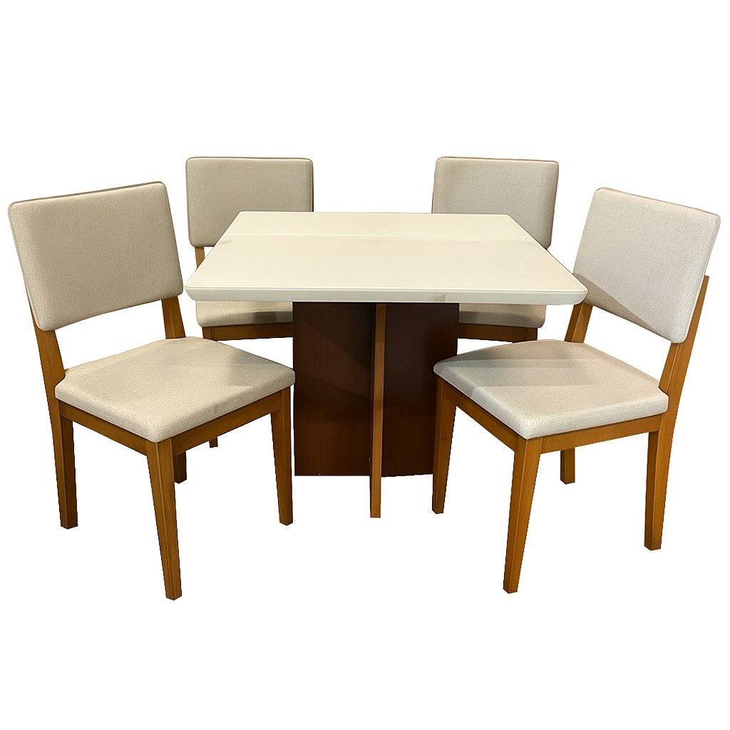 Mesa Salinas 90 Cinamomo/Off White com 4 Cadeiras Pérola Linho Bege – CEL MÓVEIS + DOBUÊ MOVELARIA - Imagem 3