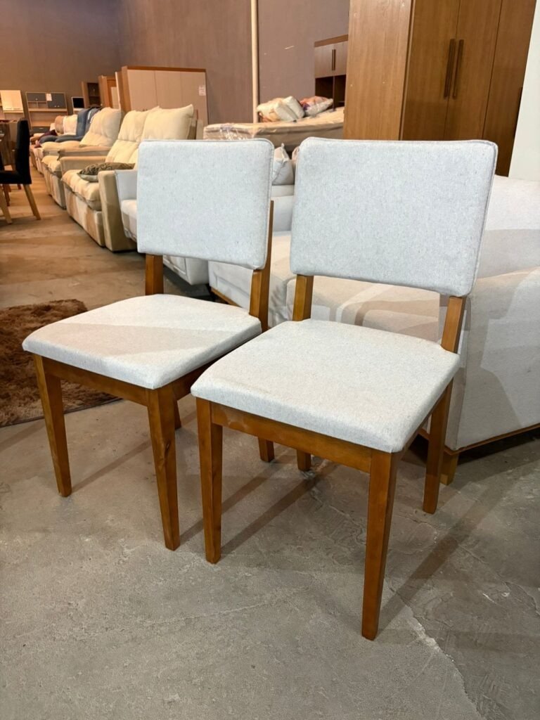 Mesa Salinas 90 Cinamomo/Off White com 4 Cadeiras Pérola Linho Cinza Prata – CEL MÓVEIS + DOBUÊ MOVELARIA - Imagem 2