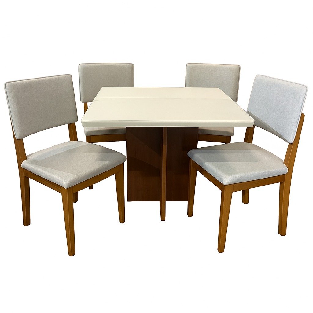 Mesa Salinas 90 Cinamomo/Off White com 4 Cadeiras Pérola Linho Cinza Prata – CEL MÓVEIS + DOBUÊ MOVELARIA - Imagem 3
