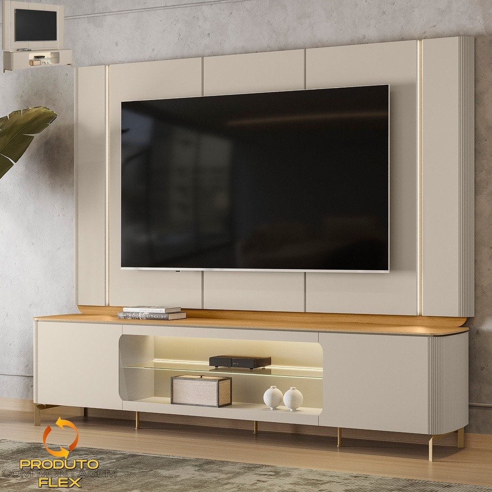 Painel + Rack Santorini Off White/Tauari Fosco – LINEA BRASIL - Imagem 3
