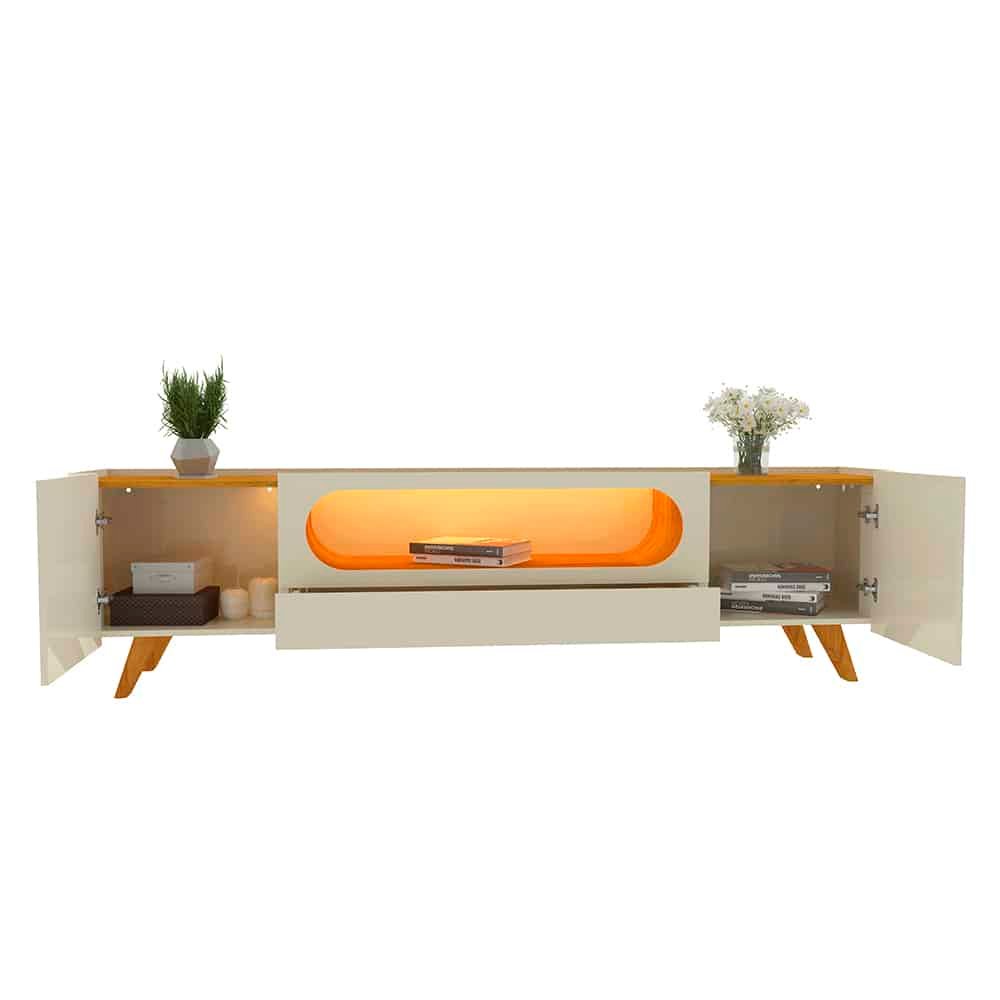 Painel até 85″ Royal 220 Off White + Rack Nobre 210 (Pés de Madeira) Off White/Naturale – GELIUS - Imagem 5
