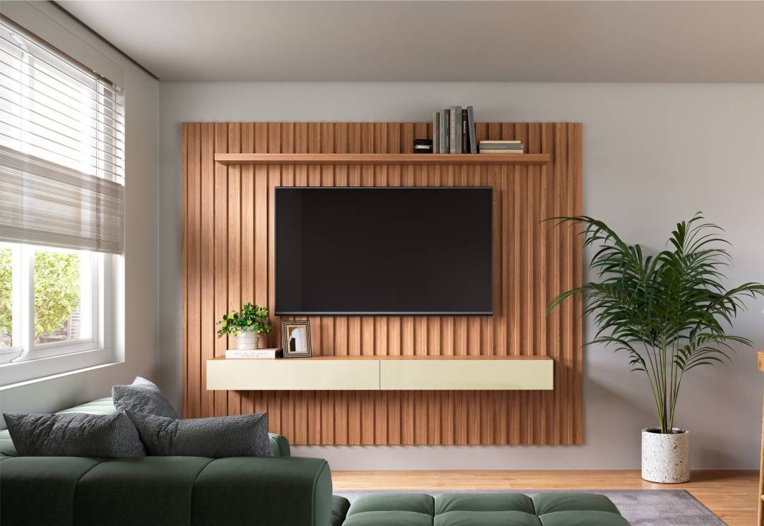 Painel Suspenso até 65" TB182L Off White/Freijó - DALLA COSTA