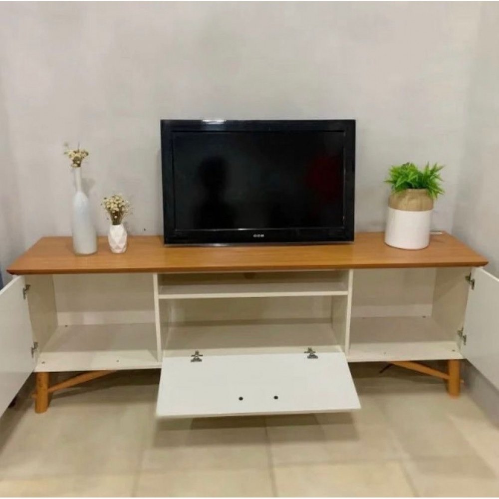 Rack até 75" Felix Off White/Cedro Natural - EDN MÓVEIS - Imagem 4