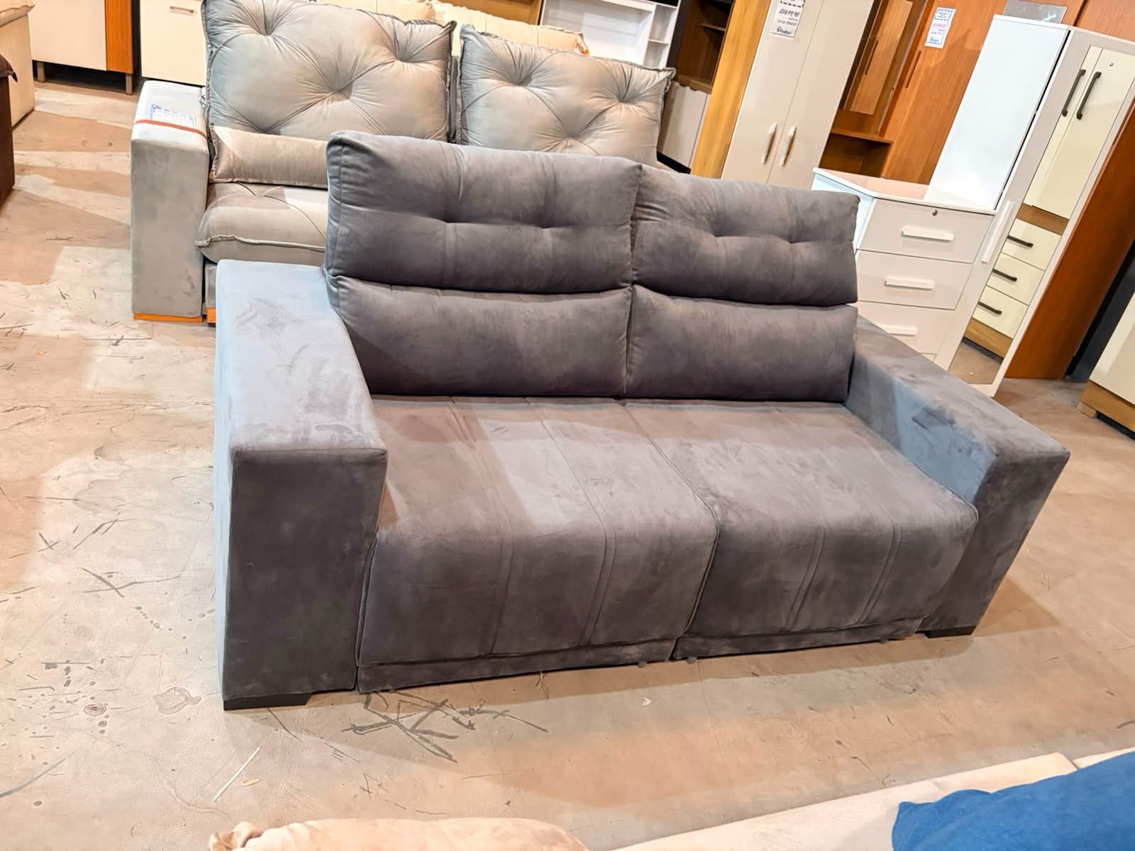 Sofá Retrátil e Reclinável Royal 2,00 m Veludo Cinza Grafite - VIERO MÓVEIS - Imagem 7
