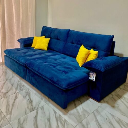 Sofa Retratil e Reclinavel Mexico 2,50 m Azul – LEO DECOR (PROMOÇÃO - LEVE AVARIA)