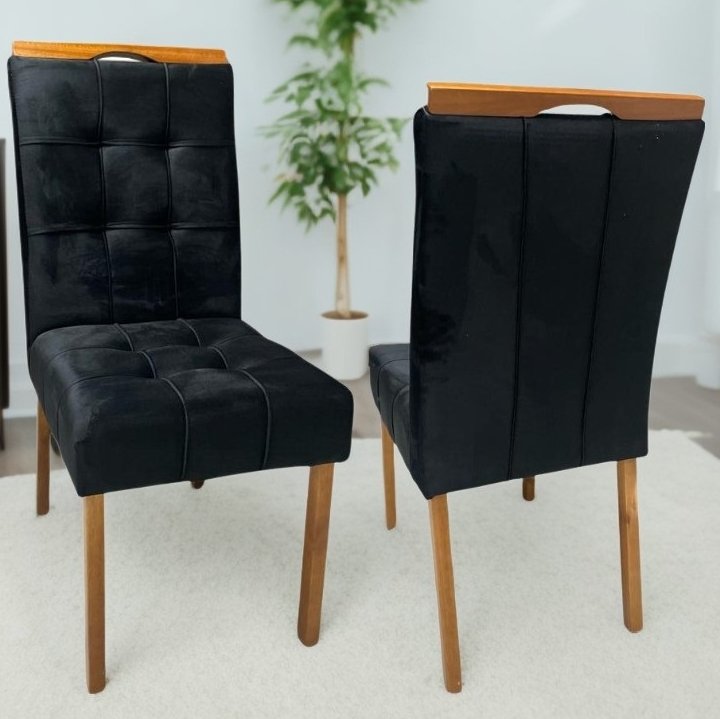 Kit 2 Cadeiras Sophia Veludo Preto - WM DECOR