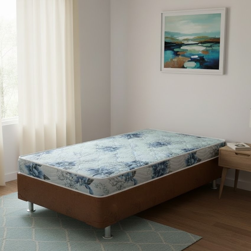 Colchão Solteiro Dream Soft 12 cm D20 + Base Simples Corino Marrom – ORTOBOM + ALTO NÍVEL