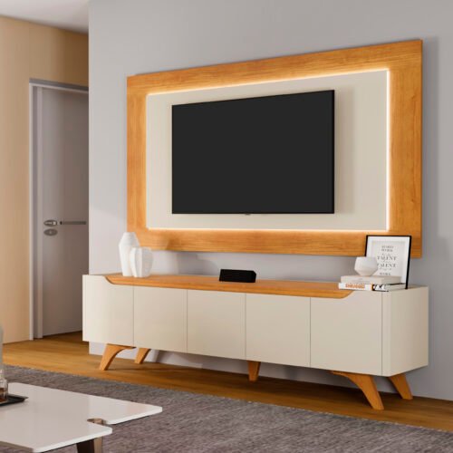 Painel + Rack até 65" Atenas 2.2 Off White/Naturale - MAVAULAR