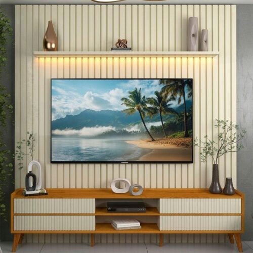 Alternative view of Painel até 85″ Nobre 230 Off White + Rack Magnífico Naturale/Off White – GELIUS