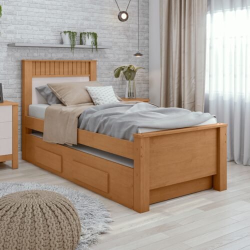 Alternative view of Cama Solteiro Athenas com Auxiliar Amêndoa Clean/Off White/Amêndoa Clean – LOPAS