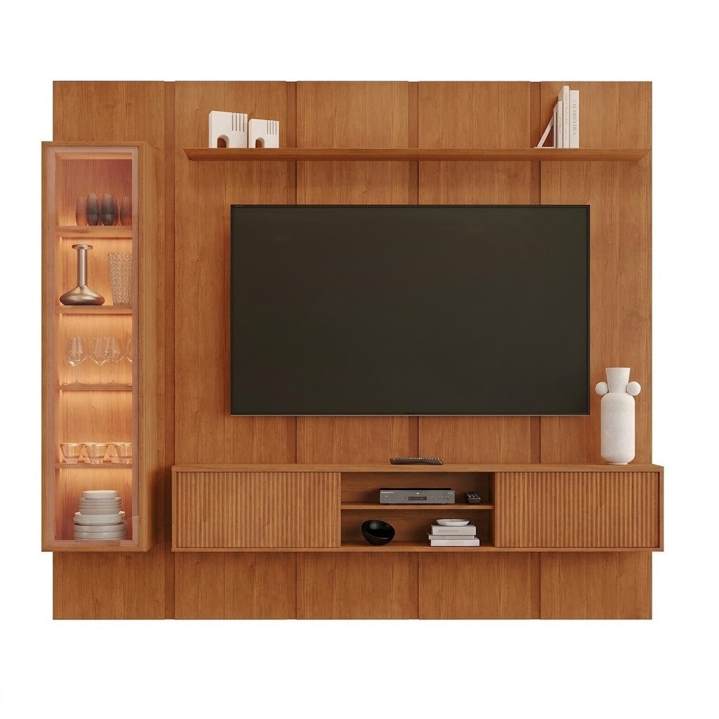 Painel até 75″ Dominus 2,32 m Naturale + Rack Suspenso Dominus Naturale + Cristaleira Dominus Naturale – MAVAULAR - Imagem 4