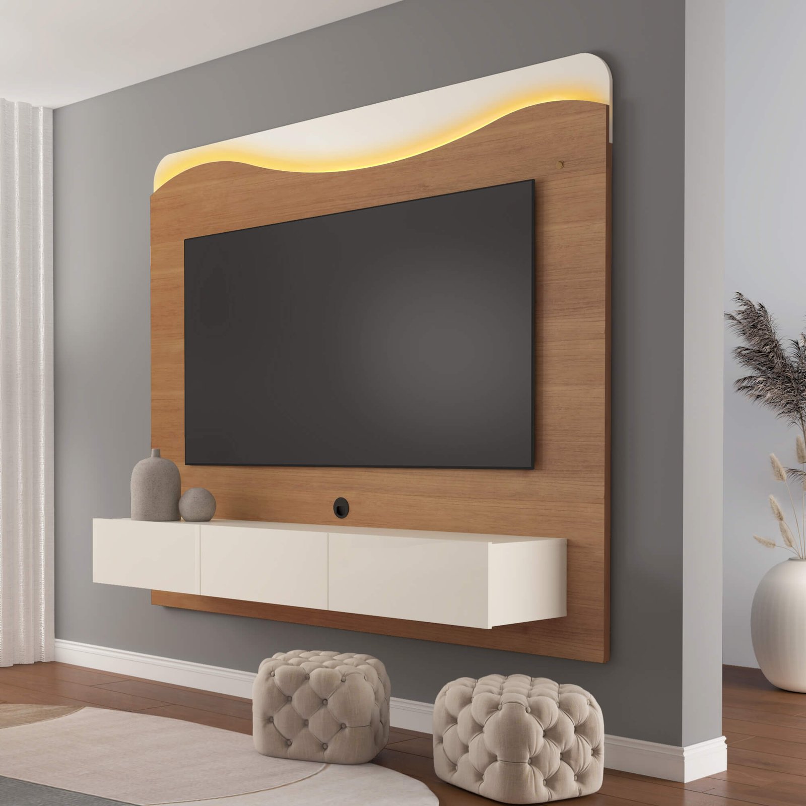 Painel até 75" Lumiere Cinamomo/Off White - ARTELY