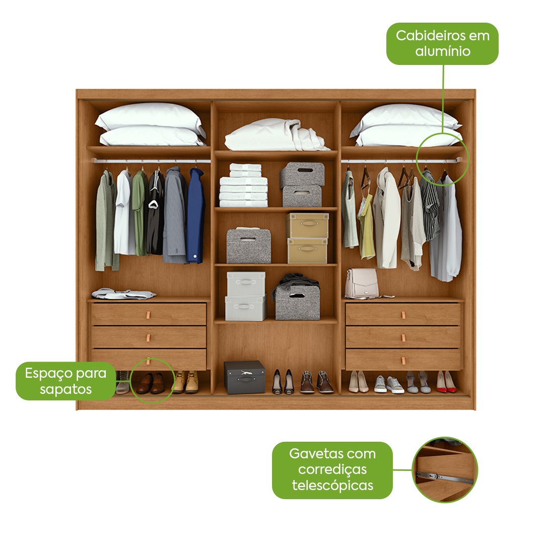 Guarda-Roupa 3 Portas Ollie (C/Espelho) 2,74 m Amêndoa Clean/Off White - LOPAS - Imagem 4