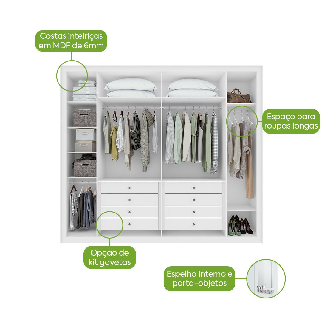 Guarda-Roupa 6 Portas Imperatore 2,74 m Branco - LOPAS - Imagem 4