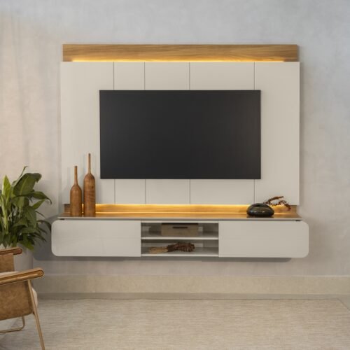 Painel Home ate 75" Zurique Tauari/Off White Brilho - LINEA BRASIL