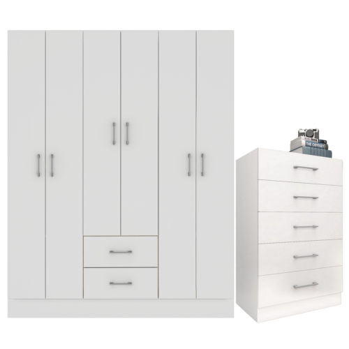 Alternative view of Guarda-Roupa 6 Portas Jamaica 6002 + Cômoda 5 Gavetas Aruba Branco – FELLICCI
