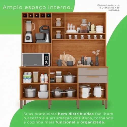 Alternative view of Armário de Cozinha 1,65m New Topázio Cinamomo/Off 6 Portas 2 Gavetas - Sallêto