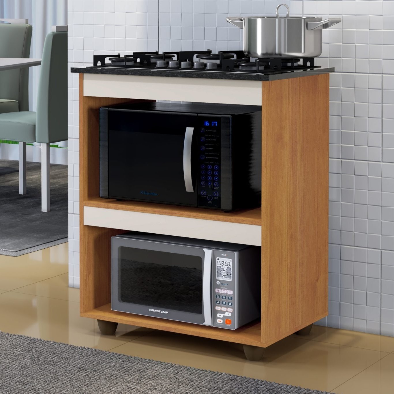 Balcão para Cooktop 5 Bocas Turim Nature/Off White – KAIKI MÓVEIS