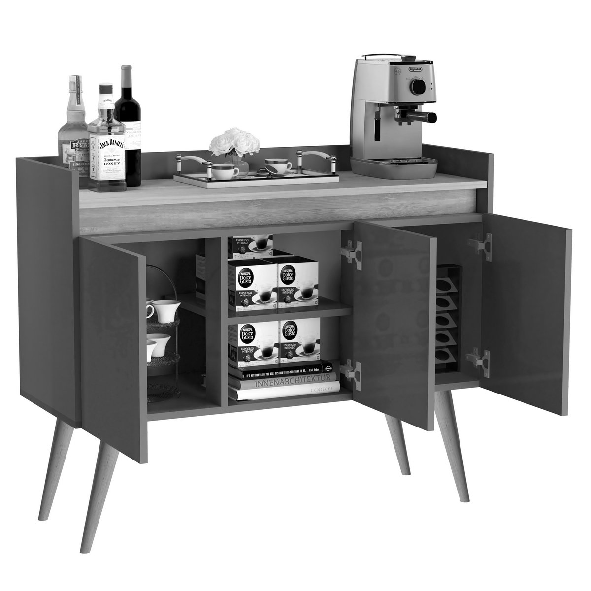 Buffet 3 Portas Gold Preto/Mel - MOVEIS PRIMUS - Imagem 3