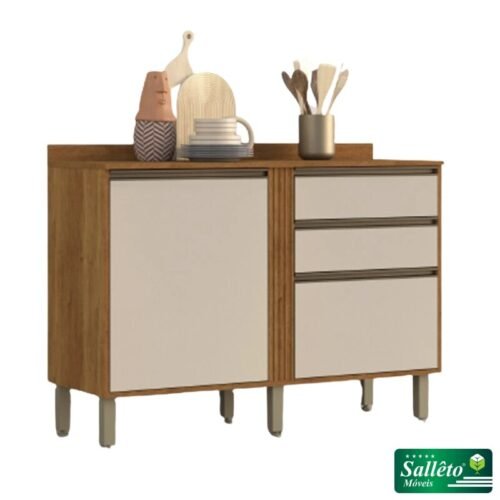 Balcão de Cozinha 1,20m Pérola Cinamomo/Off - Sallêto